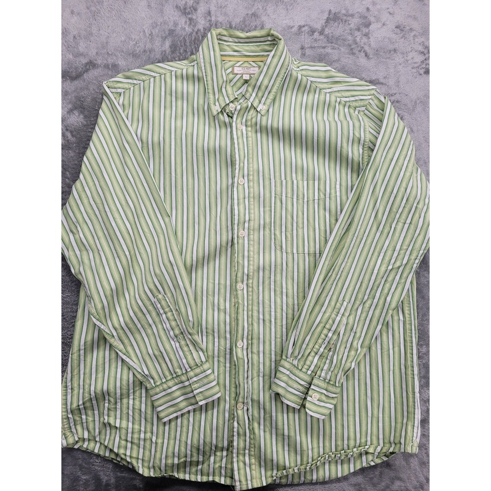 Old Navy Button Down Shirt Women Large Green White Striped Cotton